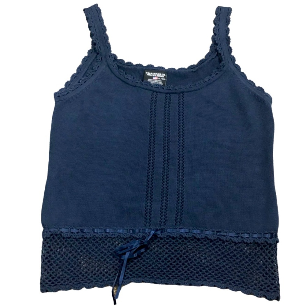 Polo Jeans - Ralph Lauren Y2K top navy blue knit with crochet and ribbon detail